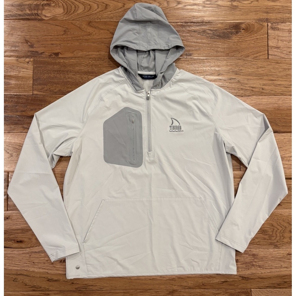 Peter Millar Crown Crafted Flex Adapt 1/2 Zip Hoodie Gray Mens XL Tiburon Golf
